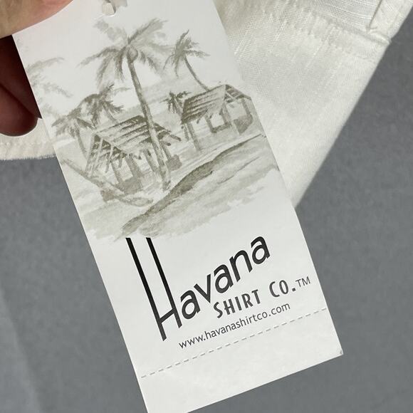 Havana Linen Blend Shirt Mens XXL Ivory Button Up Guayabera Tropical Aloha NEW - Picture 5 of 12